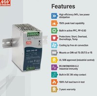 Fuente de Alimentación Industrial MEAN WELL SDR-240-24 de 240W, CC 24V 10A, Salida Única, para Riel DIN, Garantía de 3 Años, 94% de Eficiencia, 88-264VAC