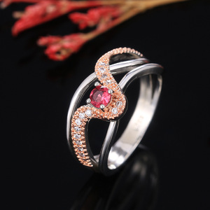 Anillo de Oro Sólido de 18K para Mujer F420 con Rubí y Diamantes de Corte Brillante Redondo, Engaste Pavé, Anillo Fino con Gema de Compromiso - Product Image 6