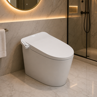 WC intelligent sans réservoir allongé avec chasse automatique, capteur de pied, siège chauffant, veilleuse, siphon en S, fixation au sol, étanche IPX4 pour salle de bain