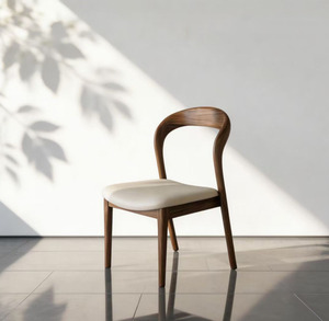 Sedia da Pranzo Moderna in <span class=keywords><strong>Legno</strong></span> Naturale, Telaio Ergonomico Curvo con Seduta in Pelle Confortevole per Uso in <span class=keywords><strong>Cucina</strong></span> - Product Image 1