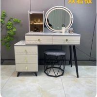 Meja Rias Modern Kaki Tinggi dengan Cermin LED & Rak Pajangan, Set Meja Rias dengan Penyimpanan untuk Kamar Tidur Grosir