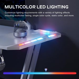 Tavolo da Gaming a Forma di Z in Metallo e PU con Portabicchieri LED RGB Regolabile, Scrivania per Computer Bianca - Product Image 3