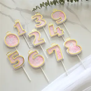 Hot Selling Cake Insert Party Supplies Acrylic Paper Number Happy Birthday Decorations Cake Topper