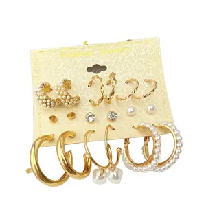 Bijoux en or de perles pour femmes, ensemble de boucles d'oreilles à la mode, tendance pour femmes,