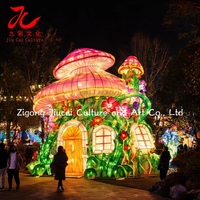 Lanterne en forme de maison champignon personnalisée, monde féerique, faite à la main, forestière magique colorée, lanterne en soie LED pour parc à thème, festival de Pâques