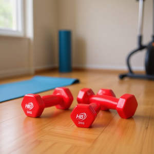 3KG Bright Red Glossy Hexagonal <b>Dumbbells</b> Dip-Coated for Comfort and Durability - Product Image 2