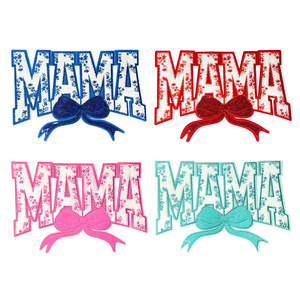 Patch brodé en chenille à sequins <span class=keywords><strong>MAMA</strong></span> pour la Fête des Mères, grand modèle 28 cm, appliqué <span class=keywords><strong>MAMA</strong></span> avec nœud, design brodé grande taille pour sweats à capuche - Product Image 1