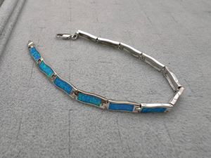 Bracelets de haute qualité en argent plaqué argent avec opale bleue synthétique, bijoux à la mode, bracelets à breloques religieux hawaïens de l'océan <span class=keywords><strong>Pacifique</strong></span> - Product Image 5