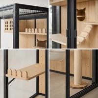 Cage pour chat personnalisée en aluminium, grande vitrine en verre, cadre en bois massif, cage de luxe ventilée pour villas intérieures