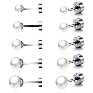 20G Pearl <b>Studs</b> | 18K PVD Gold Plated Stainless Steel 0.8MM Rod Labret Cartilage Piecing <b>Earrings</b> | Waterproof & Hypoallergenic - Product Image 6