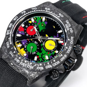 Montre mécanique pour homme, chronographe léger de qualité supérieure, boîtier en carbone, trois sous-cadrans, cadran noir, rouge, vert, jaune - Product Image 3