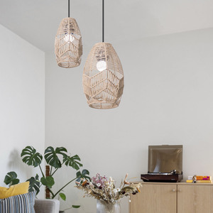 Hand Woven Straw <b>Rope</b> Pendant <b>Light</b> E27 Oval Adjustable Height For Guesthouse Hotel Restaurant - Product Image 2