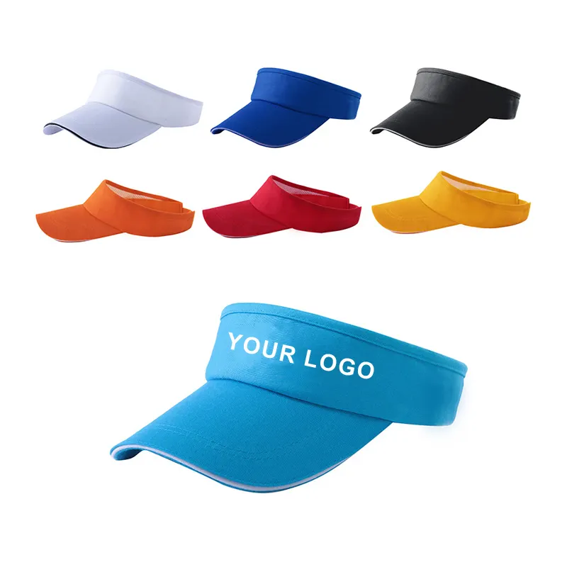 Cappuccio per visiera personalizzato in stock cappellino da corsa per trail ricamo del sole cappellino per visiera da golf personalizzato guida per materiale di cucitura in plastica