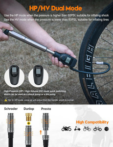 Bomba de Bicicleta Portátil de Doble Acción PROSTAR de Alto Volumen, 22BAR/320PSI, Válvula Schrader/Presta, Manómetro Práctico para Neumáticos y Horquilla Delantera - Product Image 3