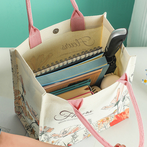 Borsa in tela da donna personalizzata con motivo stampato alla moda con disegno di cartoni animati borsa in cotone Shopping <span class=keywords><strong>Calico</strong></span> materiale per promozioni - Product Image 4