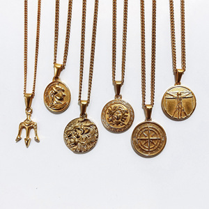 Colar com pingente de cruz masculino, colar de aço inoxidável tridente de bússola, estrela do norte, colar de moedas de mídia, 18k de ouro de <span class=keywords><strong>jesus</strong></span> - Product Image 1