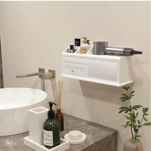 Sèche-cheveux blanc et support de coiffure montage mural salle de bain comptoir maquillage bois organisateur pour accessoires - Product Image 6