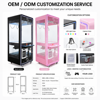 Machine à grue à animaux en peluche sur pied, directe usine, avec vitrine transparente à 4 faces et halo LED vert, double tension 110V 240V