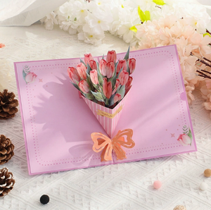 Carte de vœux 3D pop-up en forme de bouquet de tulipes, estampage or rose, cadeau d'anniversaire pour mère, professeur, fête de Thanksgiving - Product Image 2