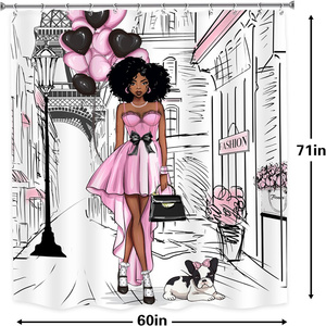 Noir fille rideau de <span class=keywords><strong>douche</strong></span> salle de bain moderne afro américain Afro femme mode rose Paris tour Eiffel chien bain rideaux de <span class=keywords><strong>douche</strong></span> - Product Image 5