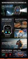 Reloj Inteligente Deportivo para Exteriores BW18 con Tarjeta SIM 2G, Pantalla de 2.01 Pulgadas, Doble Chip, Linterna LED, Cámara HD, Videollamada, Salud, Android
