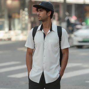 FOXA Men's Button <b>Down</b> Short Sleeve Dress Shirt Wrinkle Free Business Casual Top Summer Wear - Product Image 5