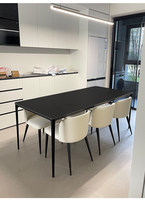 Table et chaises rectangulaires solides pour la maison, idéales pour petits appartements, avec bords arrondis, en alliage d'aluminium, finition noire minimaliste