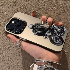 <span class=keywords><strong>Coque</strong></span> de téléphone portable en TPU et PC avec impression de motard et clé argentée électroplaquée pour <span class=keywords><strong>iPhone</strong></span> Xs 11 12 13 14 15 16 17 18 Pro Max - Product Image 1