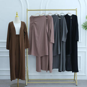 OEM 2025 nueva moda musulmana Abaya Oriente Medio Europa y América Dubai Color sólido cárdigan + falda conjunto de dos piezas - Product Image 5