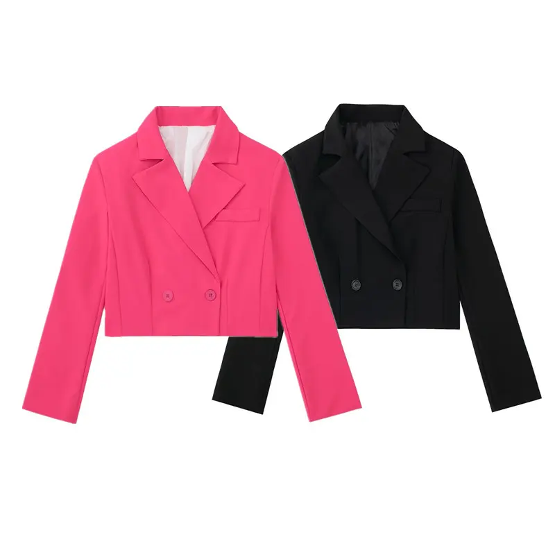 TAOP & ZA 2023 새로운 여성 의류 패션 짧은 코트 캐주얼 패션 슬림 전문 세트 재킷 2 색 단색 짠