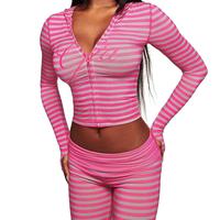 Ensemble haut à capuche zippé et pantalon rayé et imprimé décontracté et tendance pour femme YX2323 2026