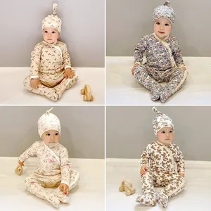 Intiflower baju tidur 21665 kualitas tinggi, pakaian bayi piyama motif bunga, baju monyet katun, baju tidur bayi, gesper samping Pjs