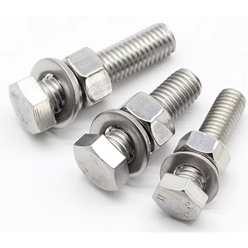 Hex Head Bolt with Hex Nuts and Flat Lock Washers - Stainless