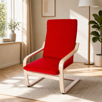 Fauteuil moderne en bois de bouleau courbé de style nordique, ergonomique, dossier haut, tissu rouge rembourré, fauteuil de relaxation pour salon