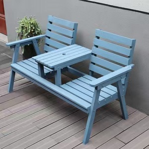 <span class=keywords><strong>Banc</strong></span> d'extérieur à double siège avec accoudoirs et petite table au milieu, ensemble <span class=keywords><strong>de</strong></span> chaises <span class=keywords><strong>de</strong></span> loisirs pour <span class=keywords><strong>balcon</strong></span> et cour, chaise <span class=keywords><strong>de</strong></span> parc en bois - Product Image 3