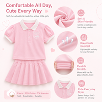 Ensemble haut polo rose et jupe plissée pour filles, style scolaire d'été, vêtements de tennis pour enfants, 95% coton, étiquette privée OEM personnalisée