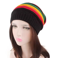 Gorro Unisex de Reggae Jamaicano, Gorro Holgado de Ganchillo con Rayas Multicolores, Gorro de Moda Estilo Rasta