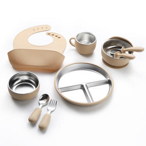 Cross-border <strong>Children's</strong> Silicone Tableware <strong>Set</strong> with Stainless Steel Liner for Independent Eating Fresh and Cute Design - Product Image 1