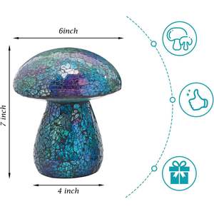VCUTEKA Figurine en verre champignon mosaïque bleue fabriquée à la main, ornement de jardin autoportant pour une utilisation intérieure/extérieure - Product Image 6