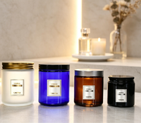 Pot à bougie en verre noir mat personnalisé avec couvercle en bambou, conteneur vide pour bougie, pots à bougie personnalisés avec boîte en papier sur mesure