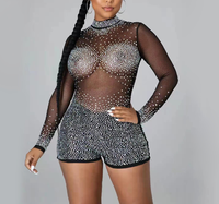 Nouvelle combinaison sexy pour femme, col rond, manches longues, imprimé à chaud, transparente, tendance Y2K, streetwear, body à haute élasticité