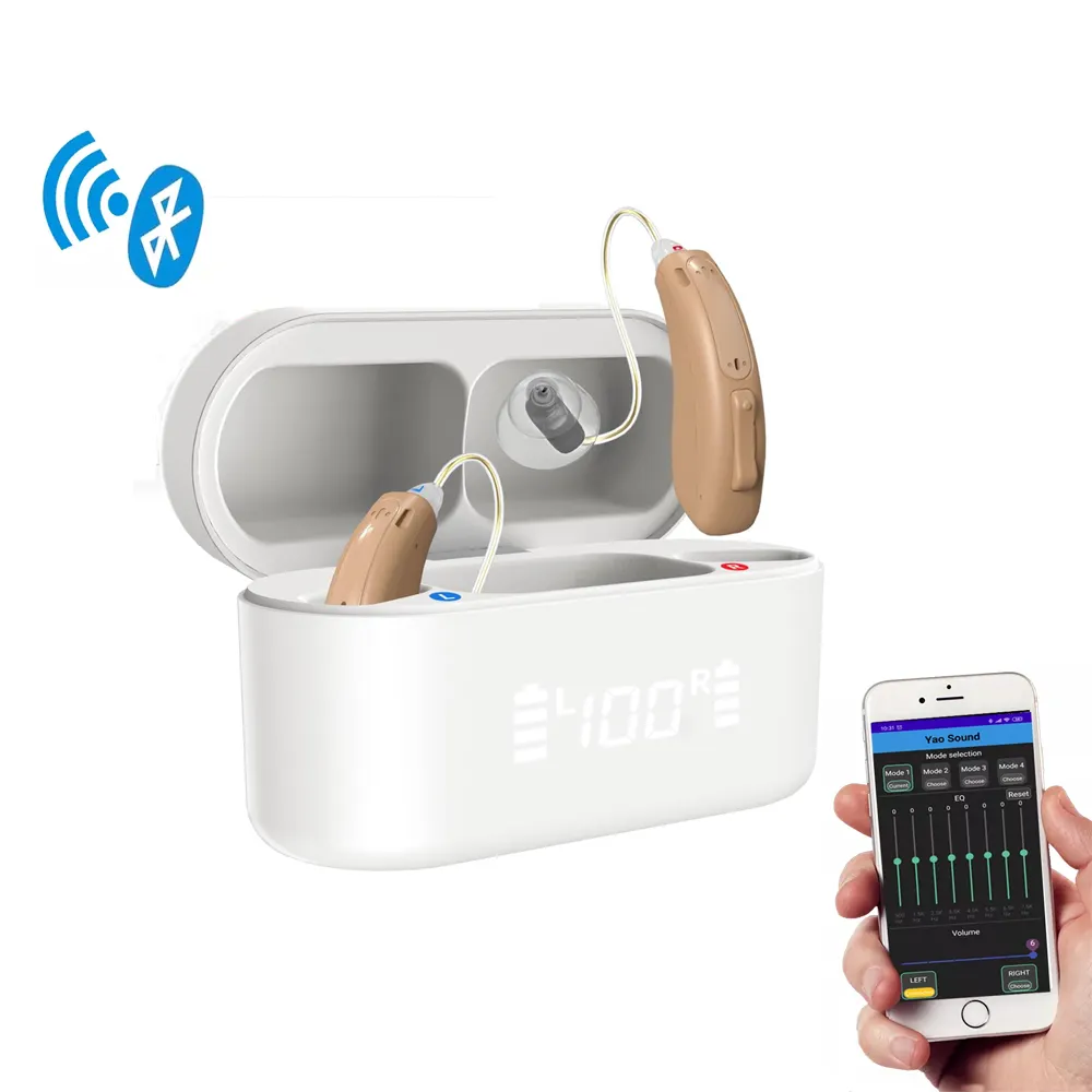 Оптовая продажа, цифровой слуховой аппарат BTE, усилитель звука, умное управление через приложение, перезаряжаемый слуховой аппарат для пожилых людей, для страха и пожилых людей