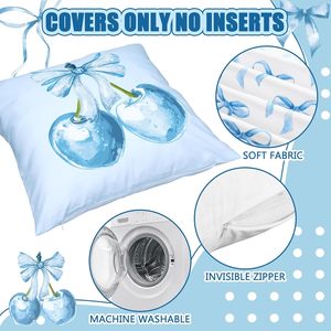 Fundas de Almohada de Tela Mindsoft Coquette Blue Bow de 18x18 Pulgadas - Diseño Navideño Estético de Acuarela para Decoración de Dormitorio y Sala de Estar - Product Image 6