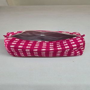 BLOCKPRINT ART Pink and white square Quilted 100% Cotton Foldable Multifunction <b>Toiletry</b> & Makeup Bag Set of 3 Eco-Friendly - Product Image 3