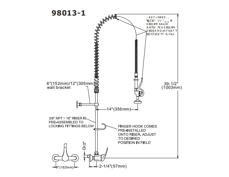 High Pre-Rinse Faucet Add-On Faucet Wall Bracket Pre rinse Unit (98013)