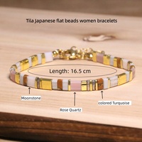 Gelang Wanita Rantai Baja Anti Karat dengan Manik-Manik Persegi Jepang Lapis Lazuli Biru Kobalt Emas Tila yang Indah - Hadiah Terbaik Untuk