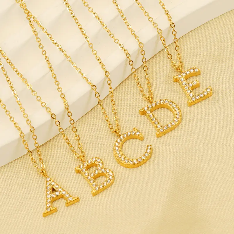 Perfect Initial Letter Necklace Titanium Steel Gold Choker Necklace Full Zircon Price High Quality Necklace For Women Girls