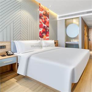 3 Star Budget Hotel Bedroom Furniture Set Custom MDF Wooden Bed Frame & Bedding Sheet Sets With Integrated <b>Headboard</b> &Nightstand - Product Image 3