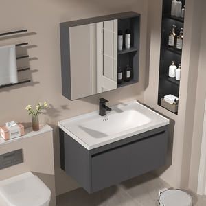 Mobile da Bagno Smart in Lega di Alluminio Spaziale di Livello Alberghiero con Lavabo Integrato in Ceramica e Piano in Gres Porcellanato, Specchiera e Mobile Lavabo - Product Image 6