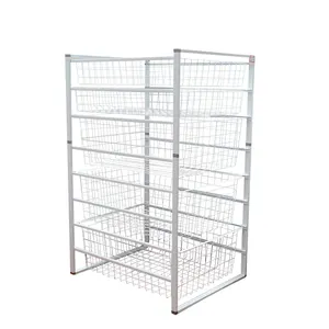 Cesta de ropa de lavandería de alambre de Metal de hierro rectangular Cesta de empuje de varios pisos para ropa